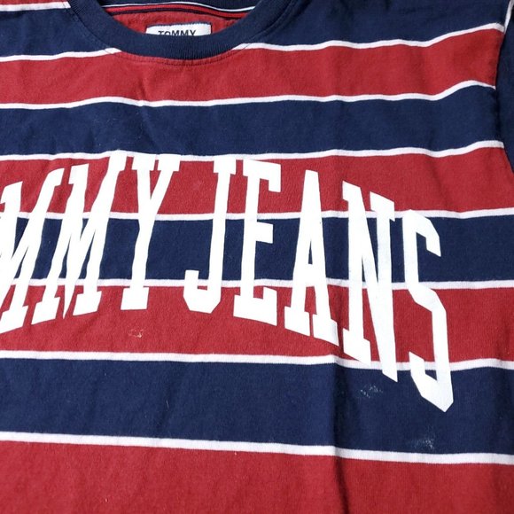Tommy Jeans Hilfiger T-Shirt Mens Size XS Extra Small Red Striped Short … - Picture 7 of 8